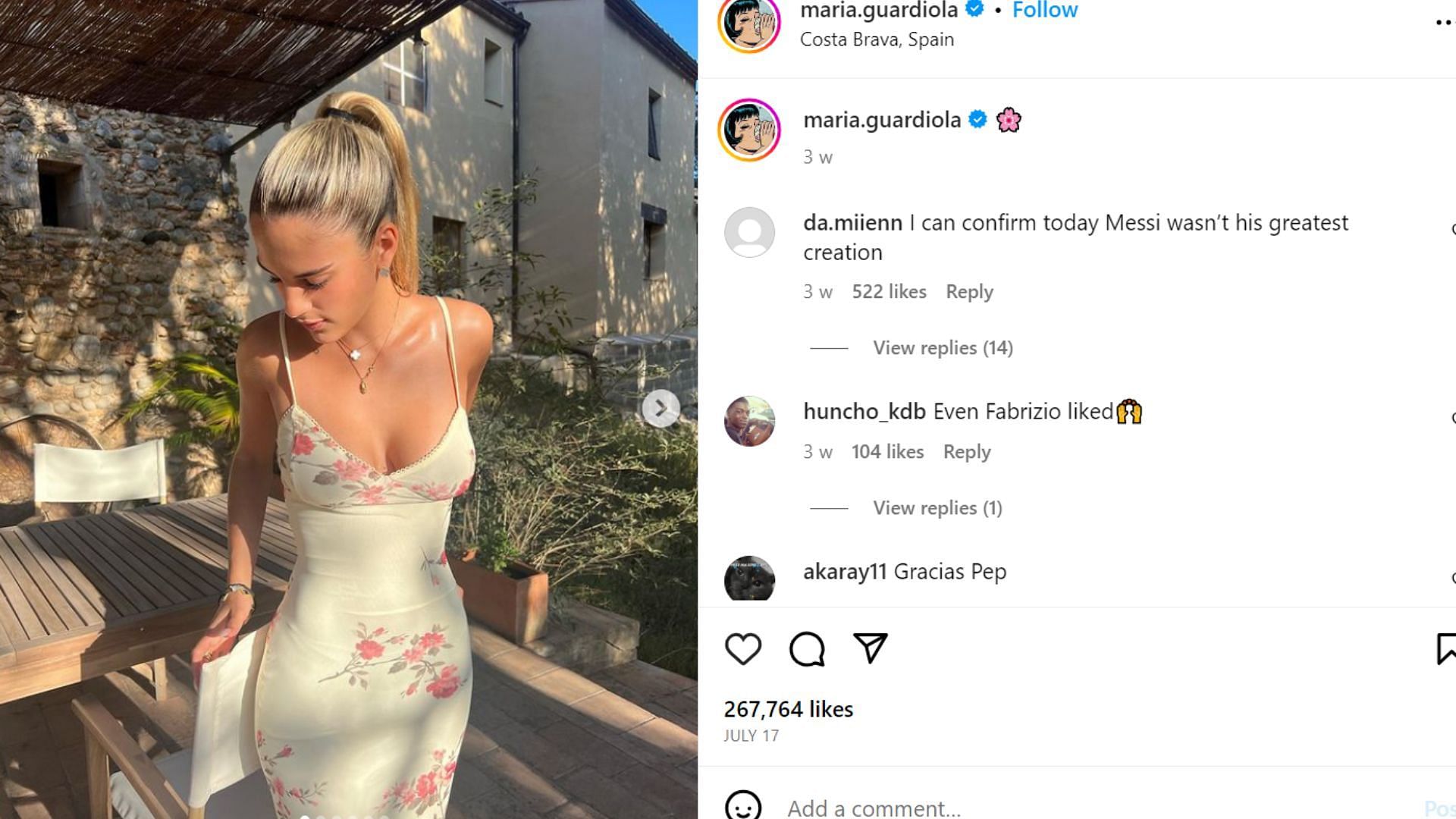 Fan's comment on Maria Guardiola's photo